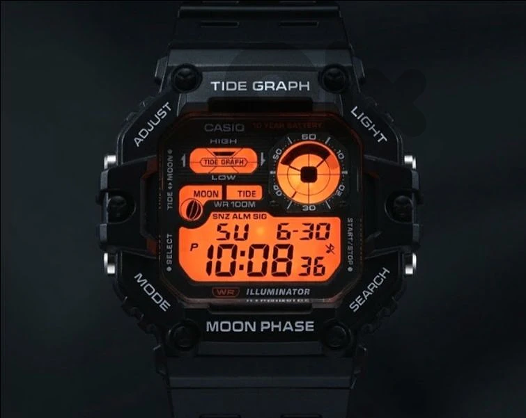 Original Casio watch Displays accurate Moon Phase & a Tide Graph ساعة