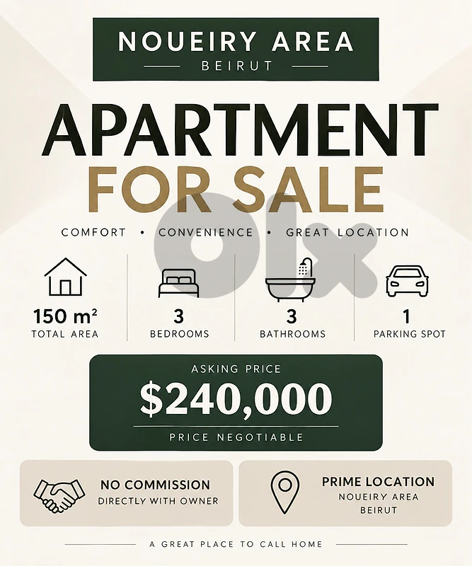 Apartment for Sale in Noueiry – 150 m² | Owner Direct