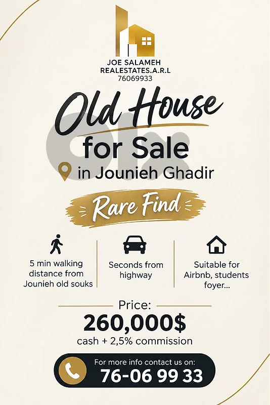 Old house 3 floors for sale in Jounieh Ghadir Catch only 260,000$cash