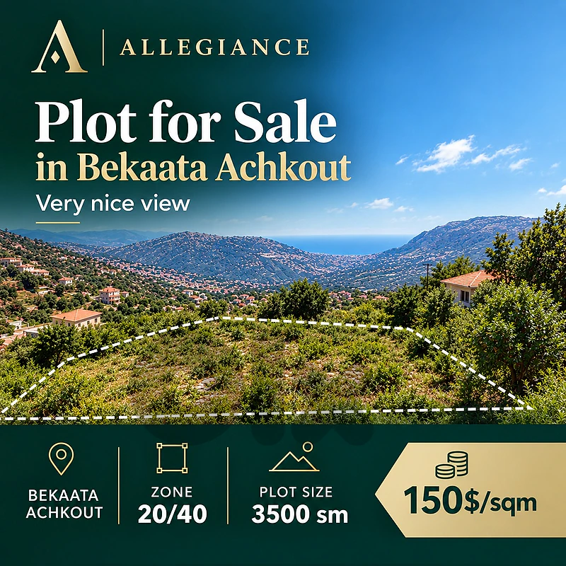 3,500 sqm Land for Sale in Bekaata Achkout | Great View