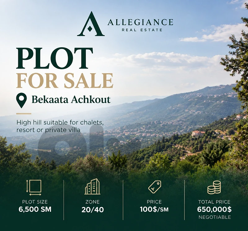6,500 sqm Land for Sale in Bekaata Achkout | Ideal for Resort or Villa