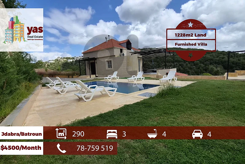 Jdabra/Batroun 290m2 | 1228m2 Land | Furnished Villa | Rent | MCH
