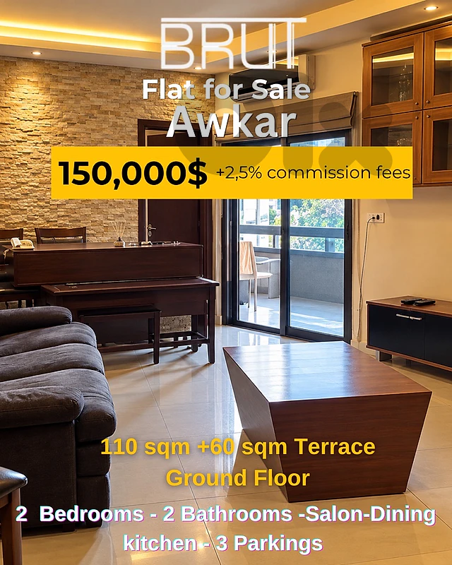 110 sqm apartment +60 sam Terrace for sale in awkar asaydet el Mghara