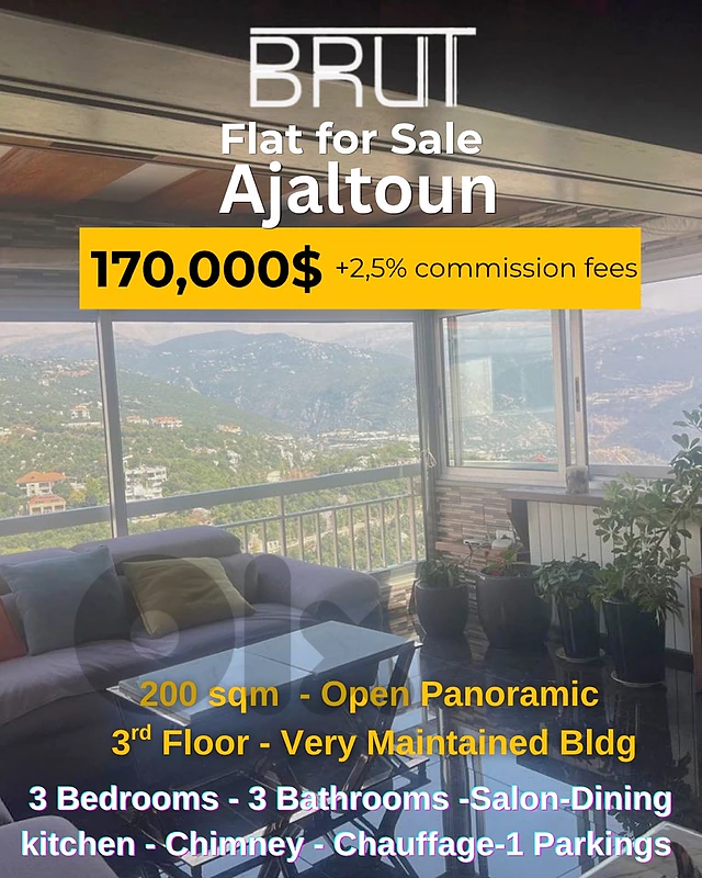 200 sqm fully furnished Apartment for salemin Ajaltoun -Open Panoramic