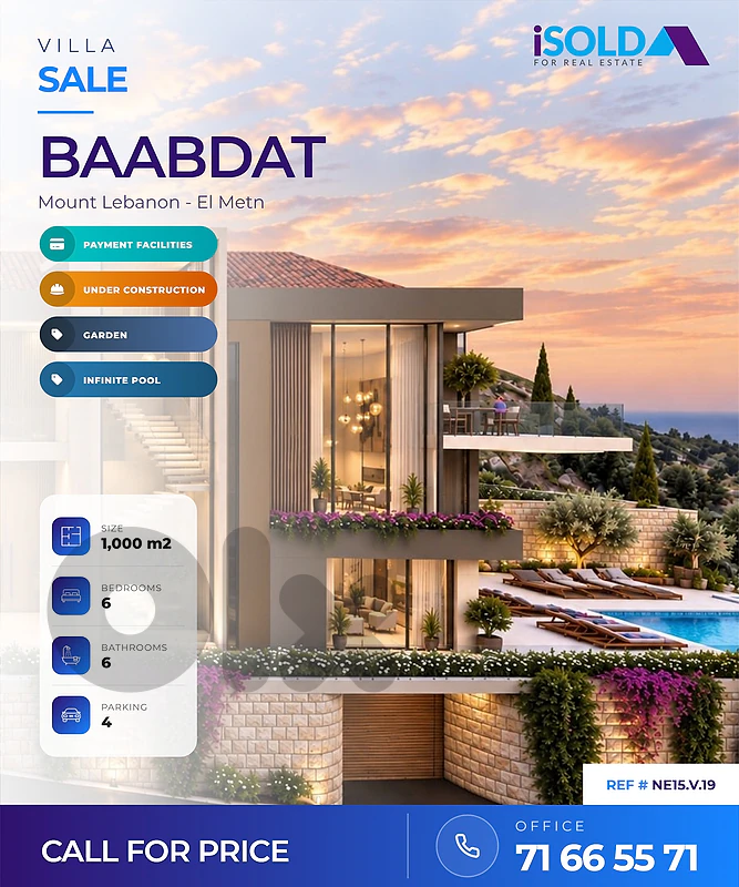 Villa+Garden+payment facilities 4sale in Baabdat- فيلا للبيع في بعبدات