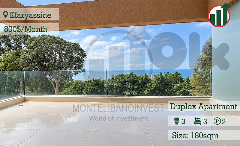 Duplex for Rent in Kfaryassine with Open Sea View !! Duplex for Rent in Kfaryassine with Open Sea View !!