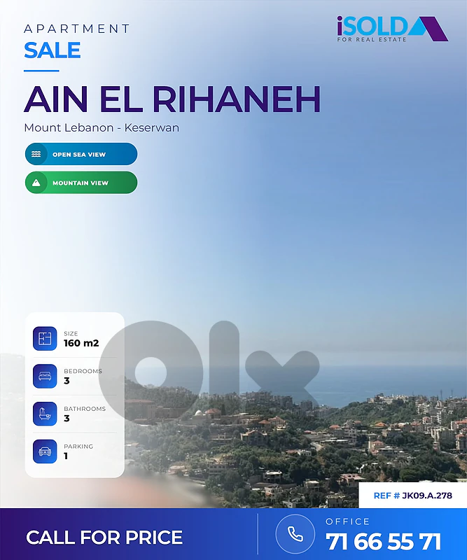 Apartment+Sea&Mountain View 4sale in Ain EL Rihane -شقة في عين الريحان