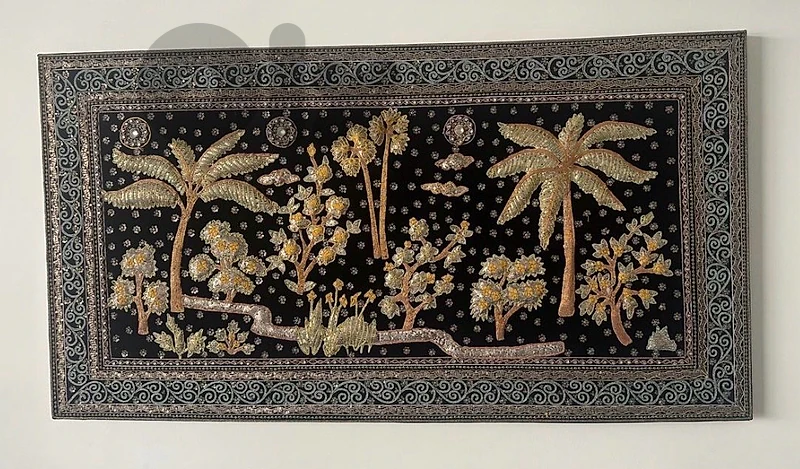 Traditional Oriental Embroidered Wall Panel