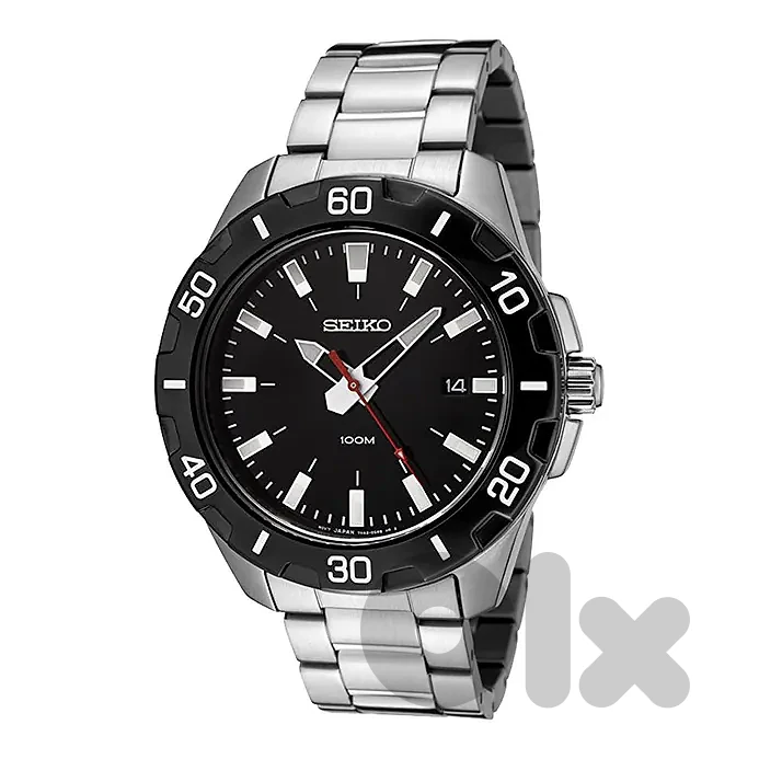 Seiko SGEE49P1 Overflow Black Analog Dial Stainless Steel Strap