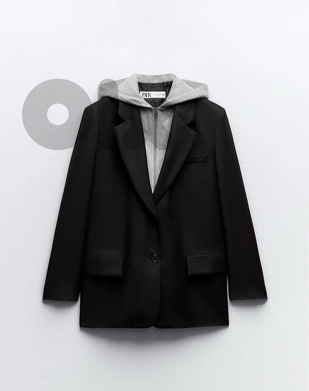 Zara black tailored blazer with gray hooded zip size S