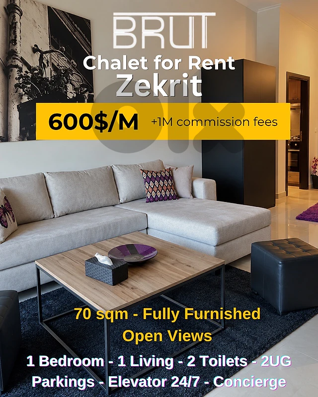 fully furnished chalet for rent in zekrit -open view