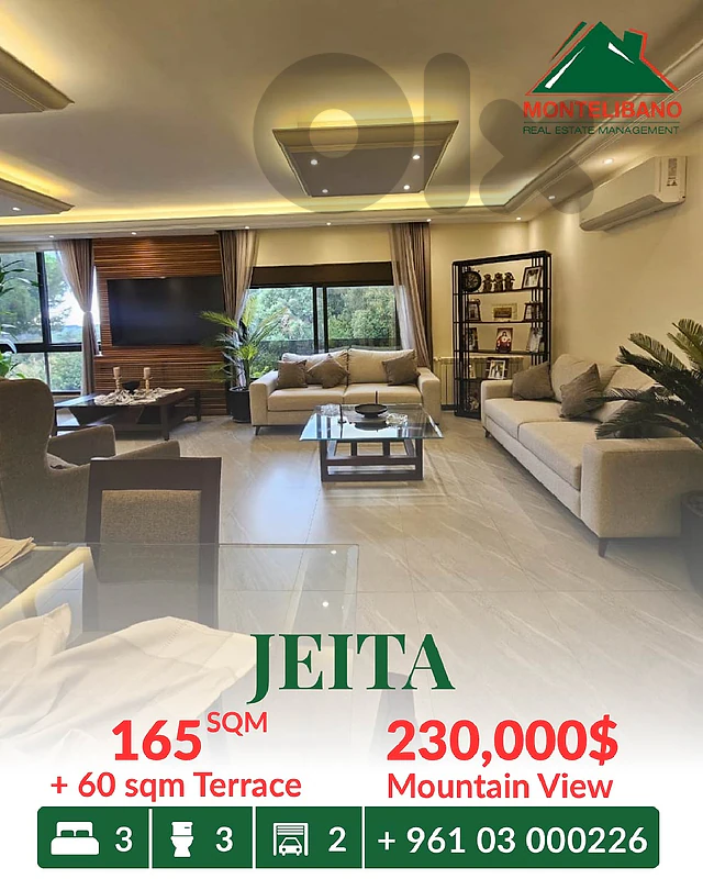 165 sqm Apartment For Sale in Jeita جعيتا with 60 sqm Terrace