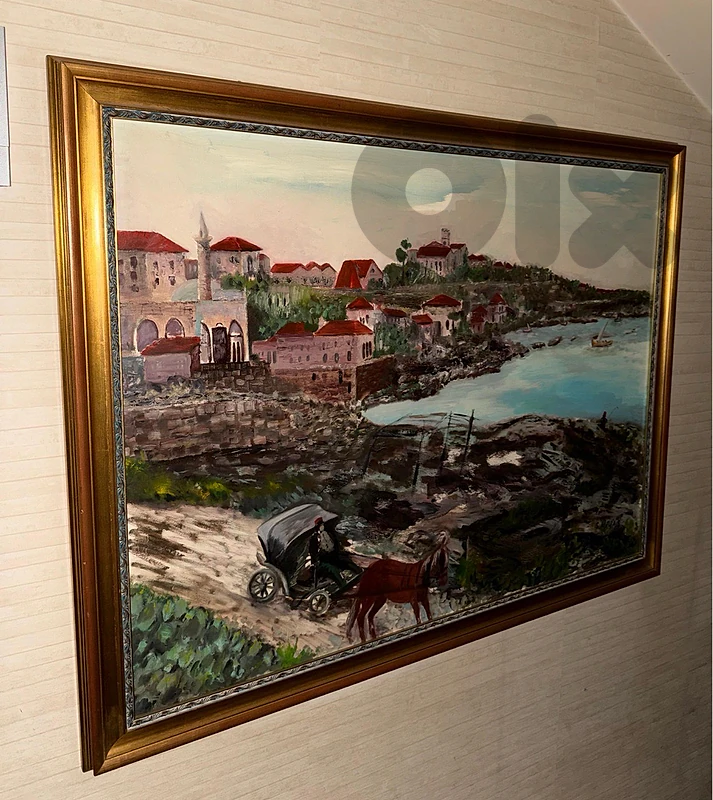 TAB-003  |  Framed Seaside Village Painting