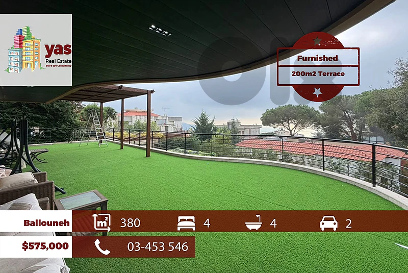 Ballouneh 380m2 | 200m2 Terrace | Furnished | Sea View | New | TYT
