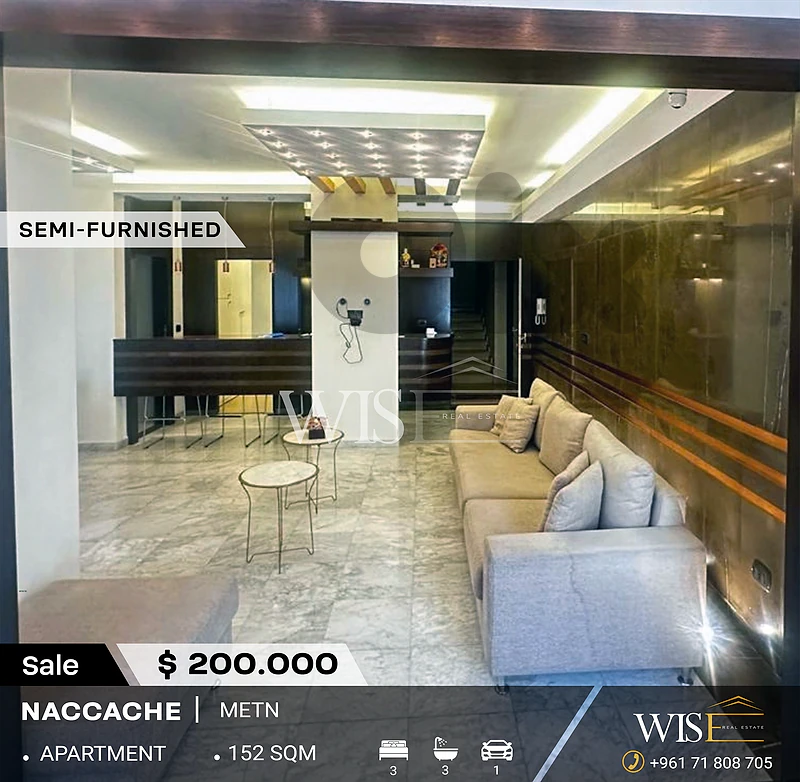 🏡 Semi-Furnished 152 SQM Apartment for SALE in Naccache!