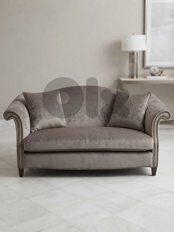 Luxurious Velvet Camelback Sofa with Nailhead Trim