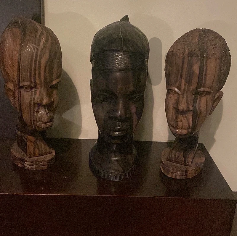 Hand-Carved African Wooden Bust Sculptures Set / Art Decor