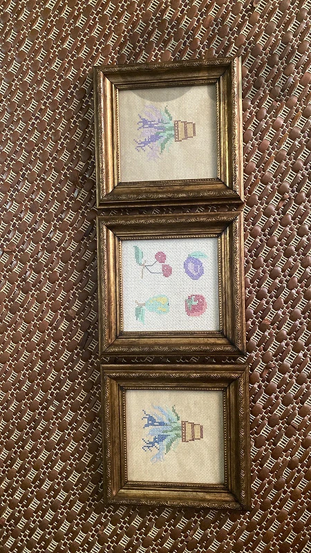 Set of 3 Vintage Mini Framed Cross-Stitch Wall Art / Handcrafted