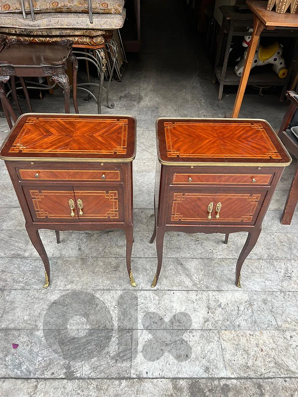 antique pair of frensh comode table marquetry