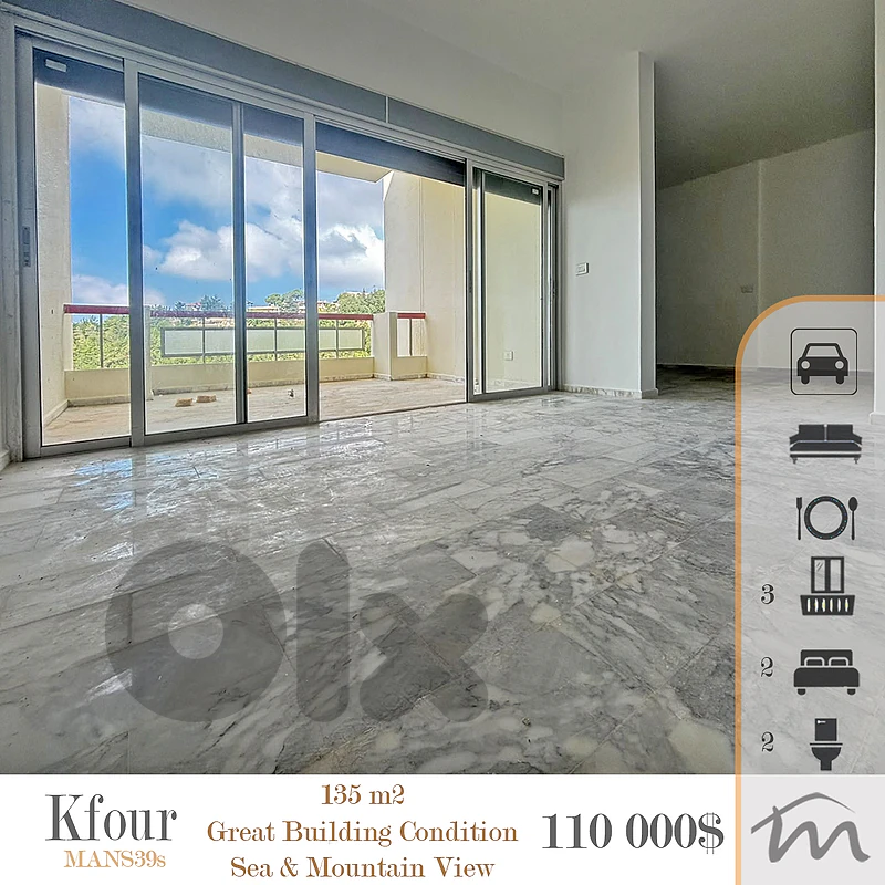 Kfour | Prime 135m² Apartment | Sea-Mountain View | Calm Surroundings