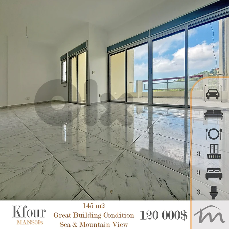 Kfour | Prime 145m² Apartment | Sea-Mountain View | Calm Surroundings