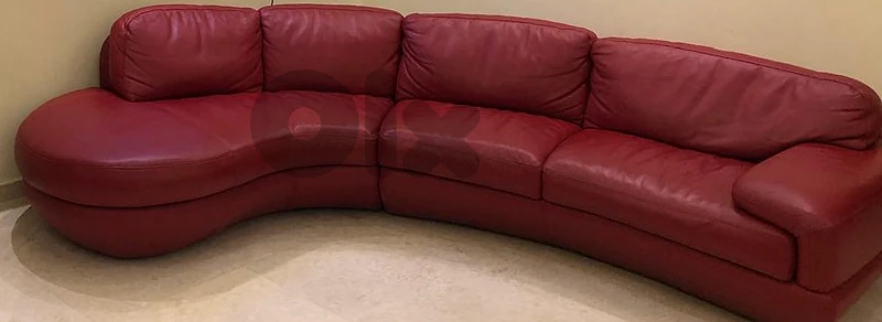 Red Leather Curved Sectional Couch