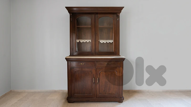 Walnut Hutch & Buffet with marble divide