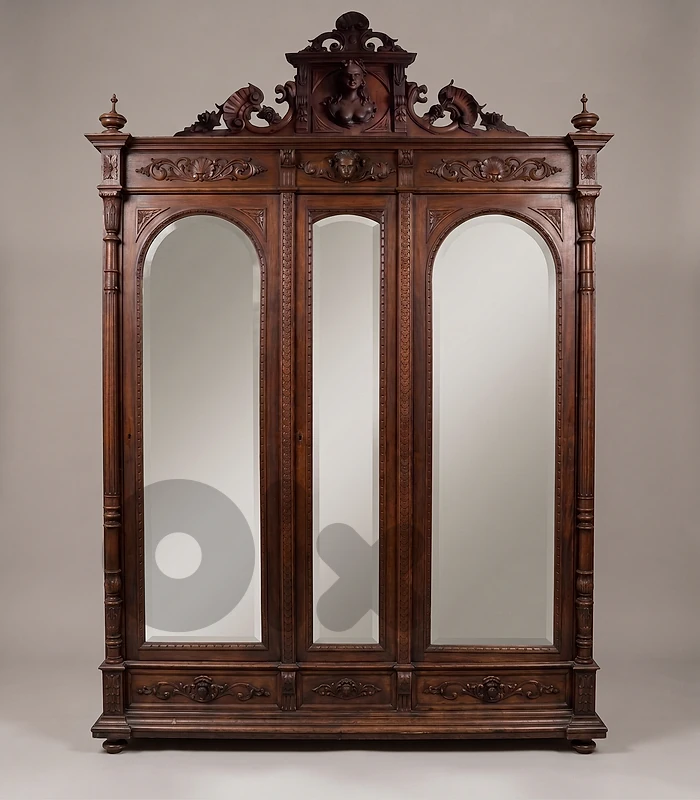 Hand-carved classical walnut wardrobe