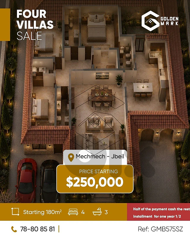 GMB575SZ - Four Villas For Sale In Mechmech - Jbeil  أربع فيلات للبيع