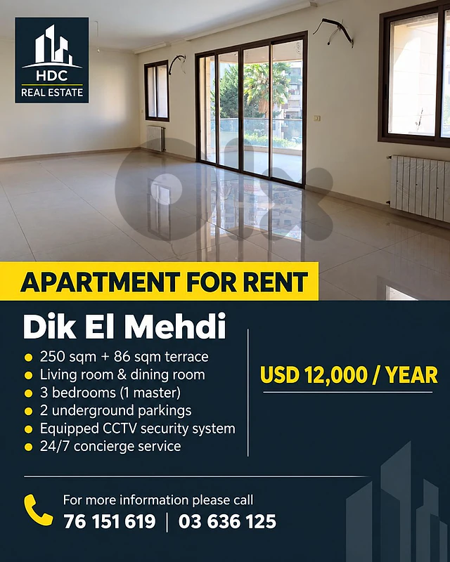For Rent Dik el Mehdi 250 sqm + 80 sqm Terrace