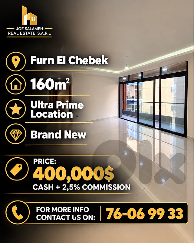 Prime Location 160m2 Brand New apartment for sale in Furn El chebbak