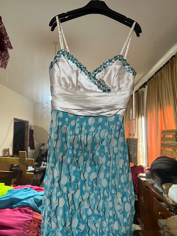 blue and white dress