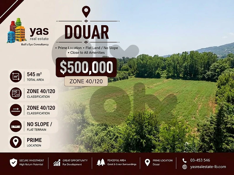 Douar 545m2 | Land | No Slope | Coeff 40/120 | Prime Location | TCH