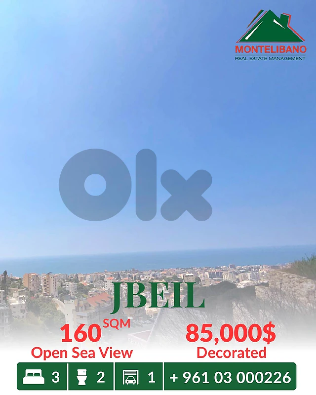 160 sqm Apartment For Sale in Jbeil جبيل with Open Sea View