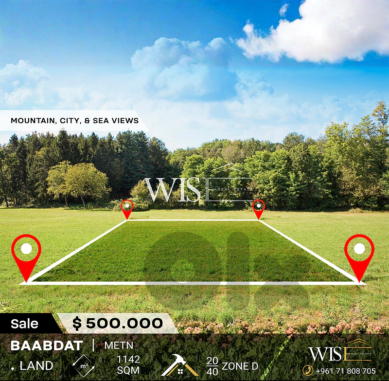 🌳 PRIME 1,142 SQM LAND for SALE in Baabdat!