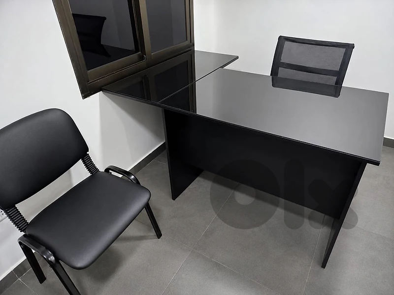 office desk with chair closet unit, wall unit  , mirror and