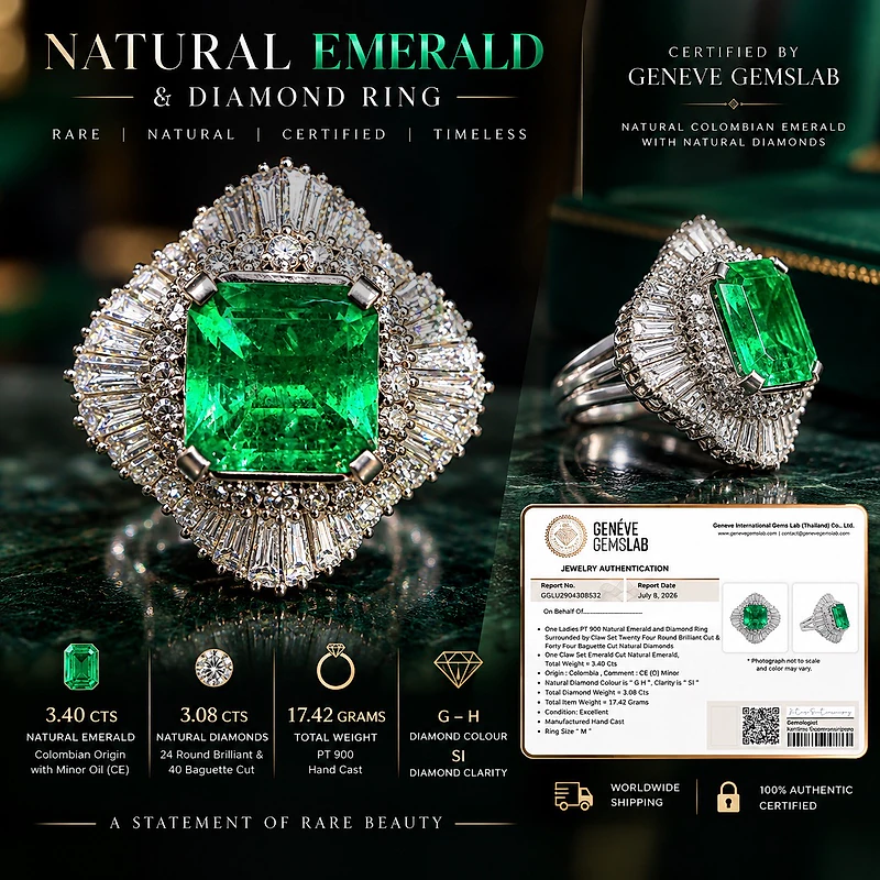 Natural Colombian Emerald & Diamond Ring Natural Colombian Emerald & Diamond Ring