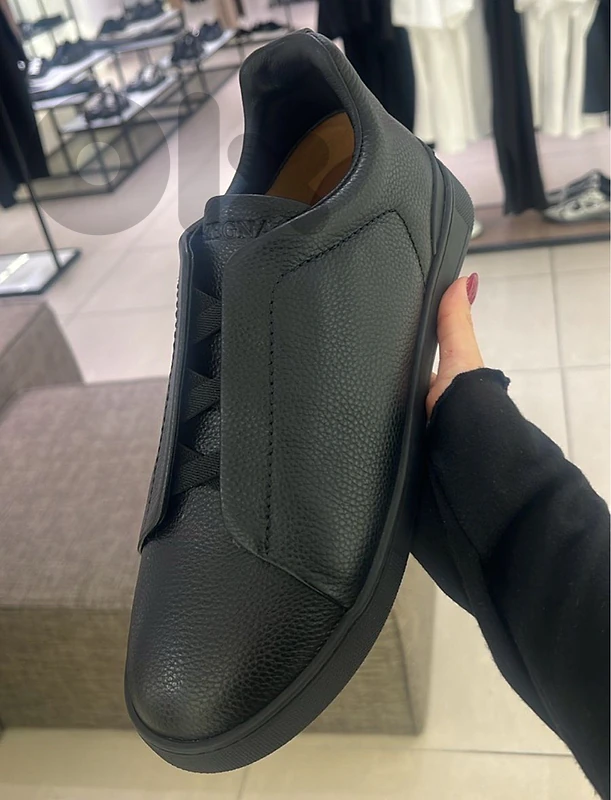 Zegna Black Leather Triple Stitch