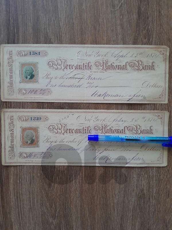 1874 checks issued  Mercantile National Bank of New York