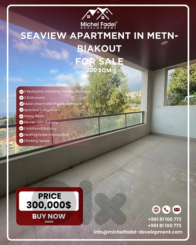 SR1018-Seaview Apartment in Metn-Biakout for Sale