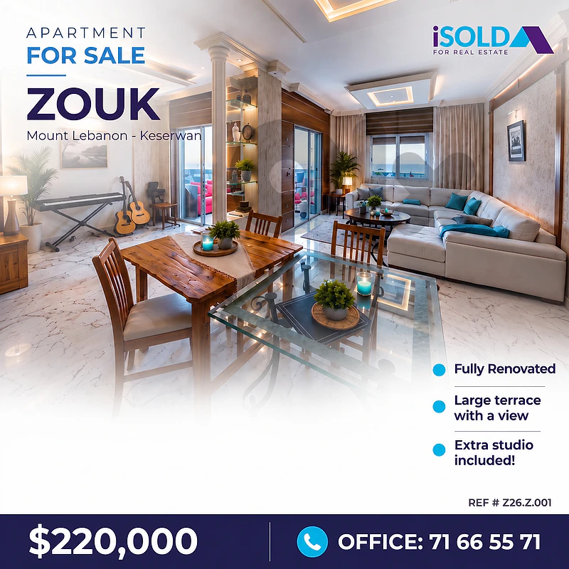 Renvated Apartment+Free Studio+Terrace Sea View 4Sale in Zouk  Mosbeh