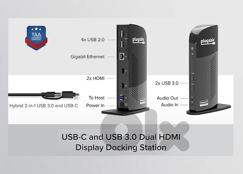 Universal USB 3 Docking Station w. Dual HDMI, 6 USB, Ethernet Hub