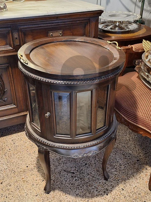 antique small showcase table with tray on top