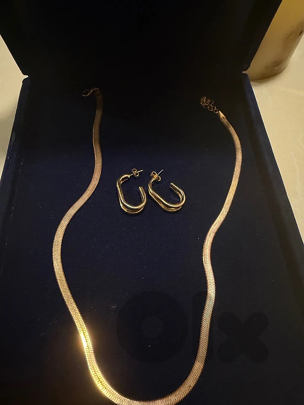 Gold snake necklace+matching earrings