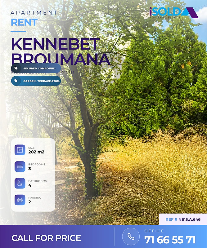A 202 m2 aprt +garden+terrace+pool access 4rent in Kennebet Broumana