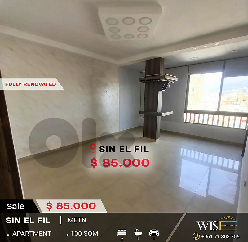 🏡 Fully Renovated 100 SQM Apartment for SALE in Sin El Fil!
