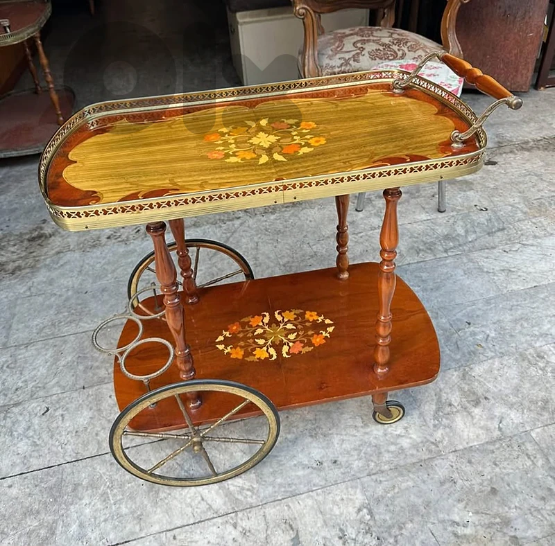 vintage trolley bar made in italy original marquetry