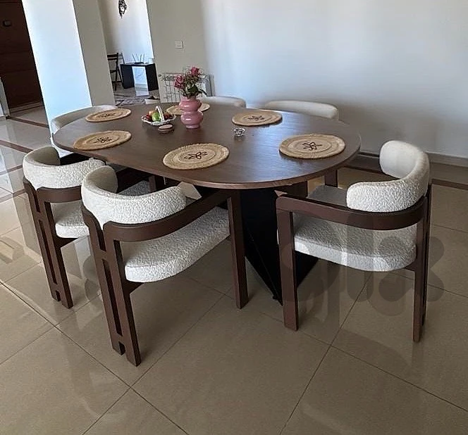 Oval Wooden Dining Table With 6 White Chairs