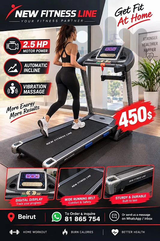 fitness treadmill 2,5hp motor , vibration massage ,automatic anicline