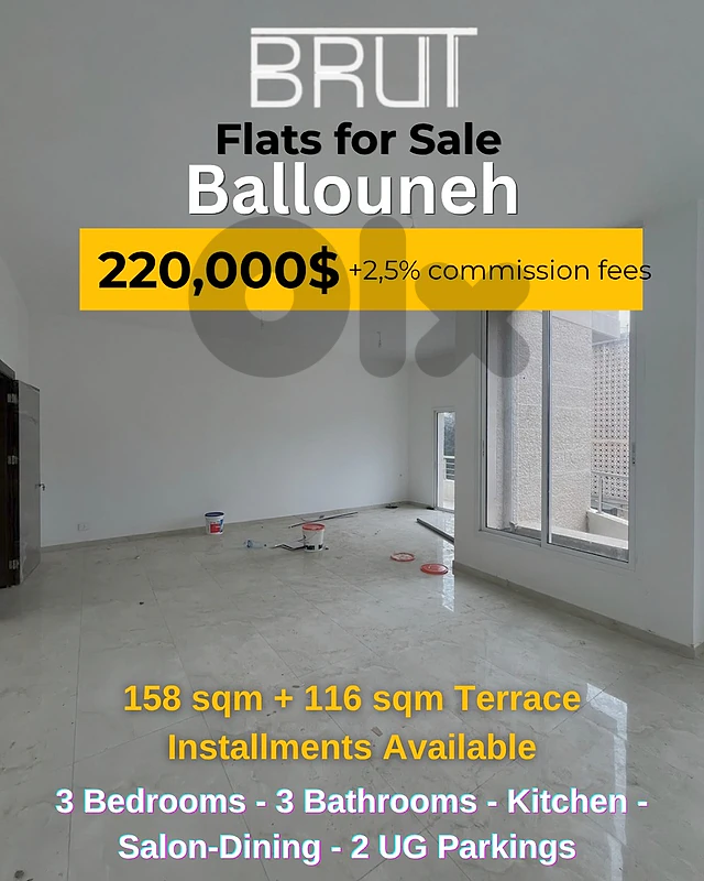 158 sqm + 116 sqm Terrace apartment for sale in Ballouneh Installment